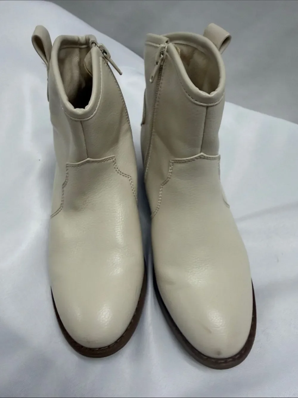 Cream Side-Zip Ankle Booties for Women